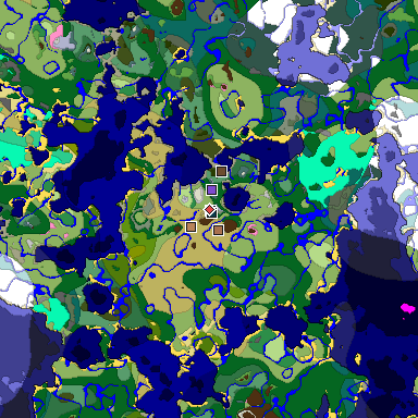 Predicted biome map of Java 1.21.4 seed -8289215596511697862 around estimated spawn