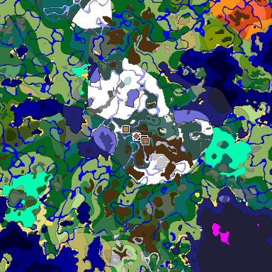 Predicted biome map of Java 1.21.4 seed 6851797031782711969 around estimated spawn