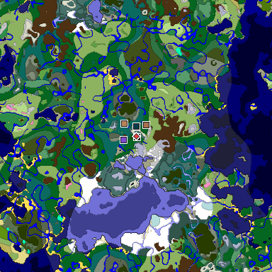 Predicted biome map of Java 1.21.4 seed 418169616170700469 around estimated spawn