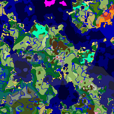 Predicted biome map of Java 1.21.4 seed 3050028172025197459 around estimated spawn