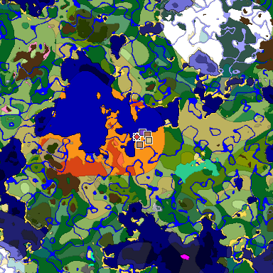 Predicted biome map of Java 1.21.4 seed -4418591637696138576 around estimated spawn