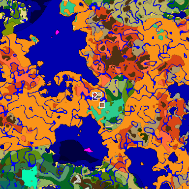 Predicted biome map of Java 1.21.4 seed -4273049603401291194 around estimated spawn