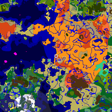 Predicted biome map of Java 1.21.4 seed 8111198057823930069 around estimated spawn