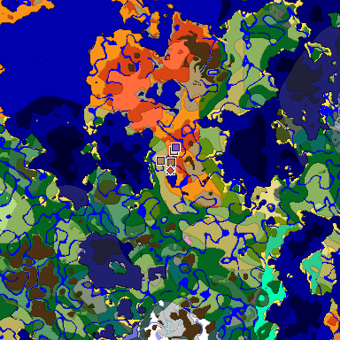 Predicted biome map of Java 1.21.4 seed 1058416675161043993 around estimated spawn
