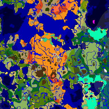 Predicted biome map of Java 1.21.4 seed 2750594014530052285 around estimated spawn