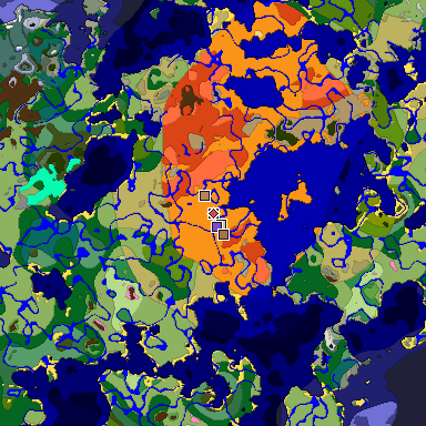 Predicted biome map of Java 1.21.4 seed 4933088449009190305 around estimated spawn