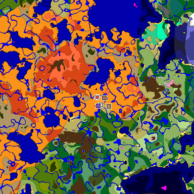 Predicted biome map of Java 1.21.4 seed 3303617184832748820 around estimated spawn