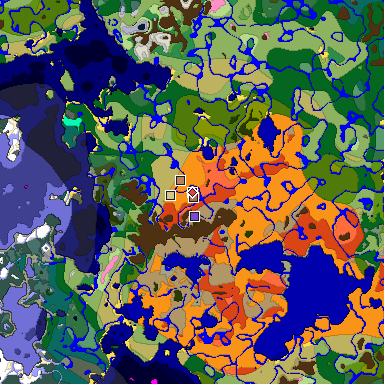 Predicted biome map of Java 1.21.4 seed -1007135958151213942 around estimated spawn