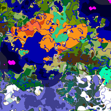 Predicted biome map of Java 1.21.4 seed 6810126898695732926 around estimated spawn