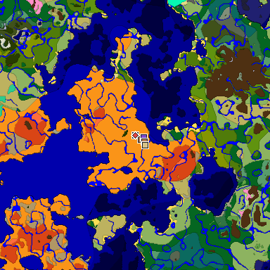 Predicted biome map of Java 1.21.4 seed 1136483504626248330 around estimated spawn
