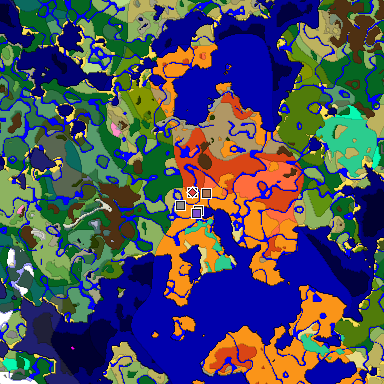 Predicted biome map of Java 1.21.4 seed 4937234056090681121 around estimated spawn