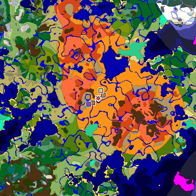 Predicted biome map of Java 1.21.4 seed -7280483708029576916 around estimated spawn