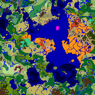 Predicted biome map of Java 1.21.4 seed -318802133451017068 around estimated spawn
