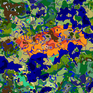 Predicted biome map of Java 1.21.4 seed -7855019616834938611 around estimated spawn