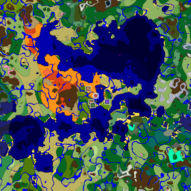 Predicted biome map of Java 1.21.4 seed 7853474719686121774 around estimated spawn