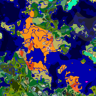 Predicted biome map of Java 1.21.4 seed -5252292111250704769 around estimated spawn