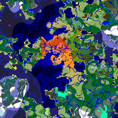 Predicted biome map of Java 1.21.4 seed 4512897483837262769 around estimated spawn