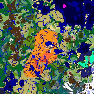 Predicted biome map of Java 1.21.4 seed 220532152576208378 around estimated spawn
