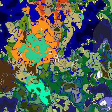 Predicted biome map of Java 1.21.4 seed 1409646376330240355 around estimated spawn