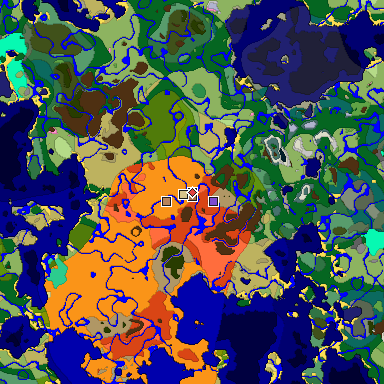 Predicted biome map of Java 1.21.4 seed -5272281738660020091 around estimated spawn