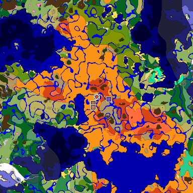 Predicted biome map of Java 1.21.4 seed -4027954167894694008 around estimated spawn