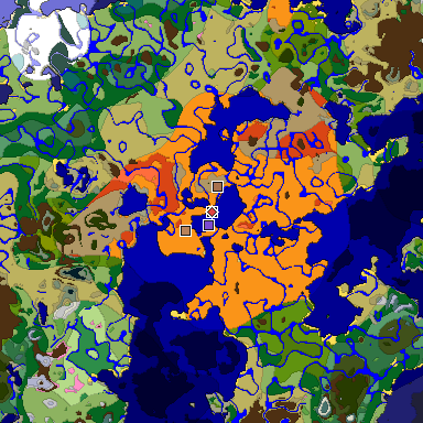 Predicted biome map of Java 1.21.4 seed 6090054696735858153 around estimated spawn