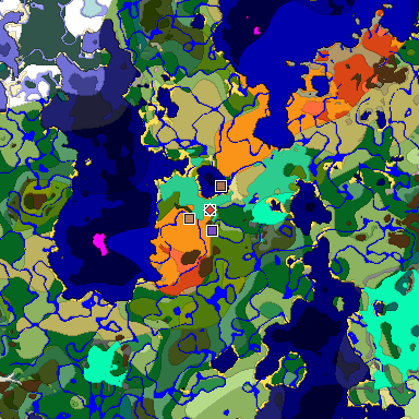 Predicted biome map of Java 1.21.4 seed -6147929996019450547 around estimated spawn