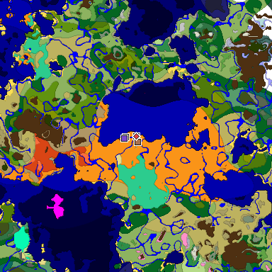 Predicted biome map of Java 1.21.4 seed -2582112354227141072 around estimated spawn