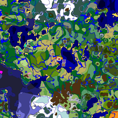 Predicted biome map of Java 1.21.4 seed -9219481727228902712 around estimated spawn
