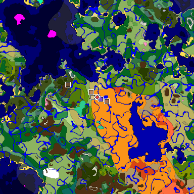 Predicted biome map of Java 1.21.4 seed -8942192634286888184 around estimated spawn