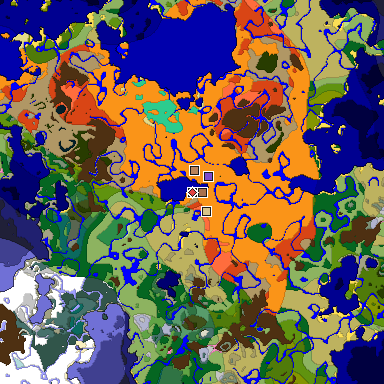 Predicted biome map of Java 1.21.4 seed -5314014009290458228 around estimated spawn