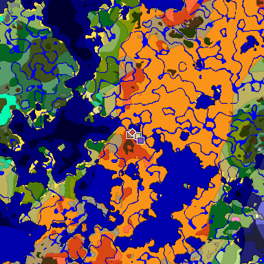 Predicted biome map of Java 1.21.4 seed -5622500303750501345 around estimated spawn