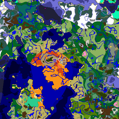 Predicted biome map of Java 1.21.4 seed -7043751655175082828 around estimated spawn