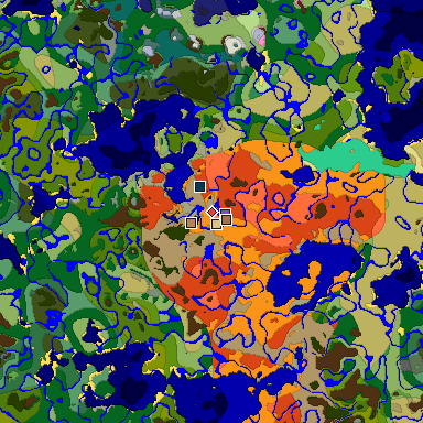 Predicted biome map of Java 1.21.4 seed -2863255208172496067 around estimated spawn