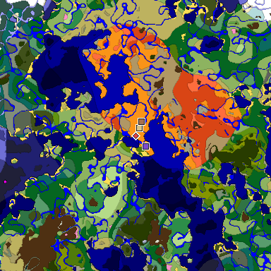 Predicted biome map of Java 1.21.4 seed -4082103578515101381 around estimated spawn