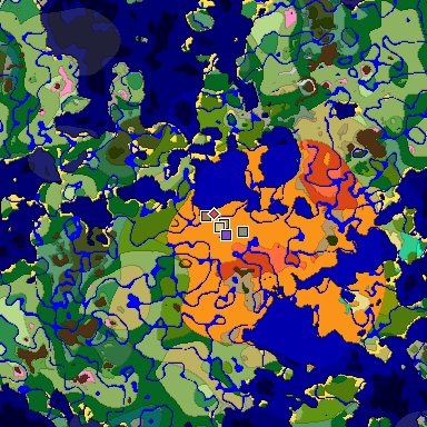 Predicted biome map of Java 1.21.4 seed 8906563810717930442 around estimated spawn