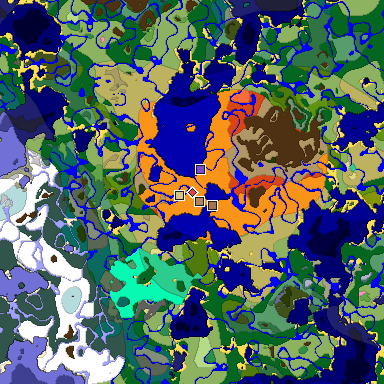Predicted biome map of Java 1.21.4 seed 4205597474289856661 around estimated spawn