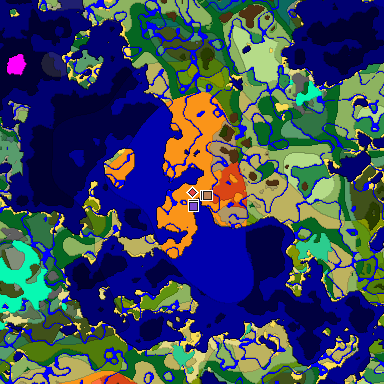 Predicted biome map of Java 1.21.4 seed -9135449233402939432 around estimated spawn