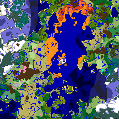 Predicted biome map of Java 1.21.4 seed -4034507233329956201 around estimated spawn