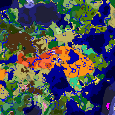 Predicted biome map of Java 1.21.4 seed -2625355486962039192 around estimated spawn