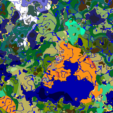 Predicted biome map of Java 1.21.4 seed -4573239009959794662 around estimated spawn