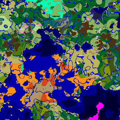 Predicted biome map of Java 1.21.4 seed 4668652550163171951 around estimated spawn