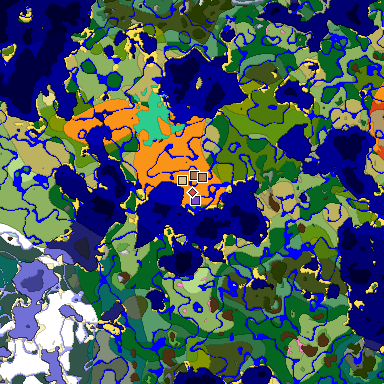 Predicted biome map of Java 1.21.4 seed 9026025120620710140 around estimated spawn