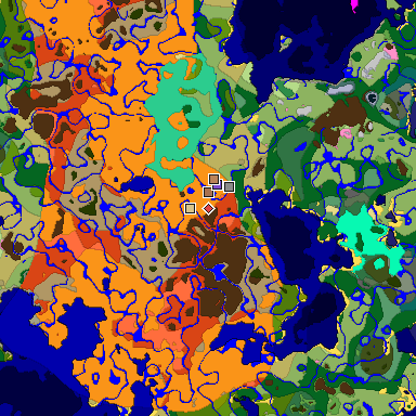 Predicted biome map of Java 1.21.4 seed -3655946028797322219 around estimated spawn