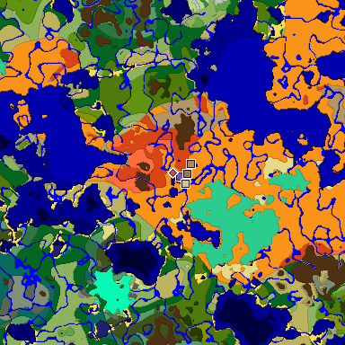 Predicted biome map of Java 1.21.4 seed 2388477246803347422 around estimated spawn
