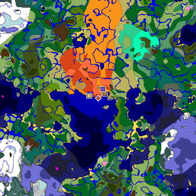 Predicted biome map of Java 1.21.4 seed 5683922692459188236 around estimated spawn