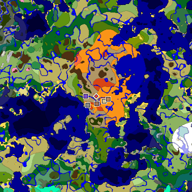 Predicted biome map of Java 1.21.4 seed -5204112178799194371 around estimated spawn