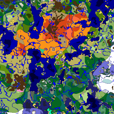 Predicted biome map of Java 1.21.4 seed -7870542357296556205 around estimated spawn