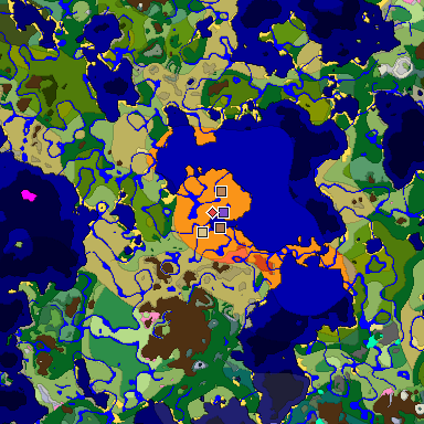 Predicted biome map of Java 1.21.4 seed 7352668953947933132 around estimated spawn