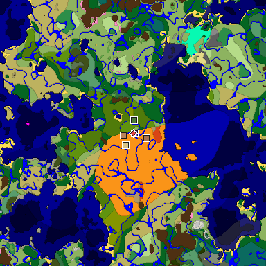 Predicted biome map of Java 1.21.4 seed -8022088901327641269 around estimated spawn